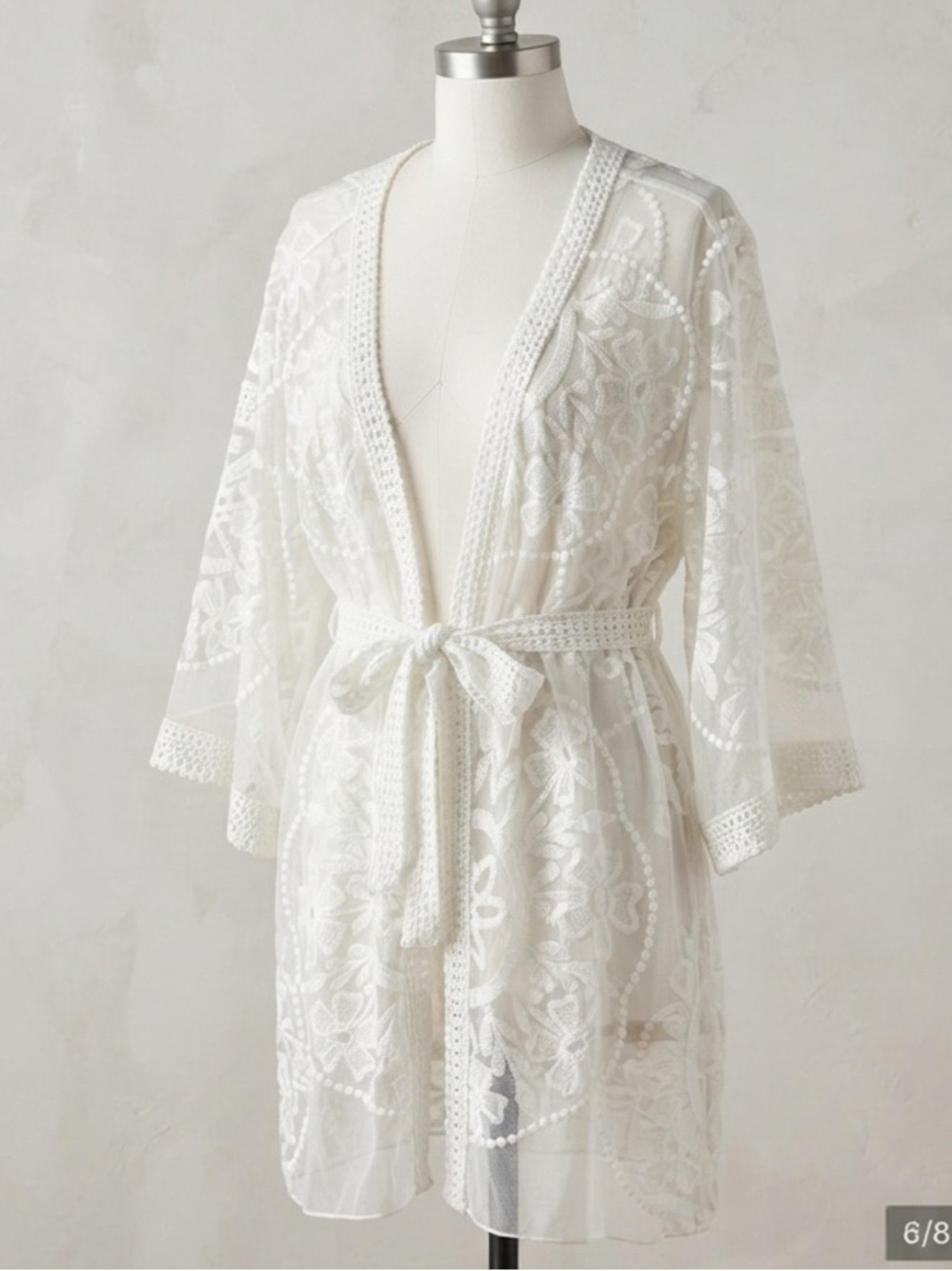 Umgee White Sheer Embroidered Lace Floral Kimono Cardigan Size XL